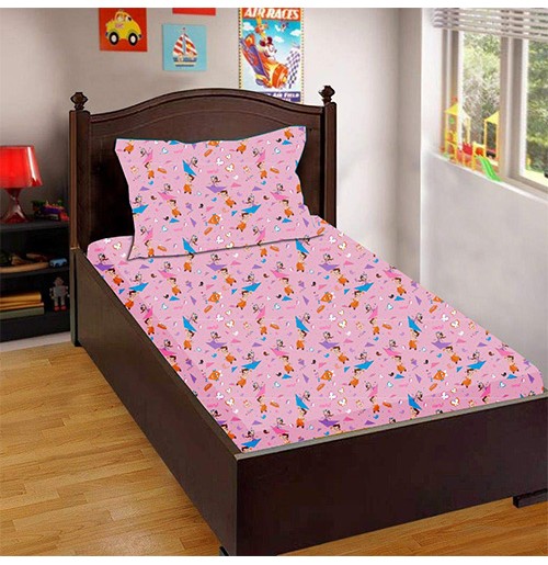 Chhota Bheem Cot-Crib Bed Sheet and Pillow Set (Pink)