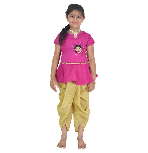 Ethnic Wear - Girls Top With Dhoti 2 Pc Set