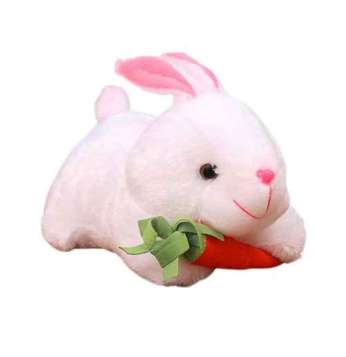 Rabbit Soft Toy with Carrot White - Length 26 cm