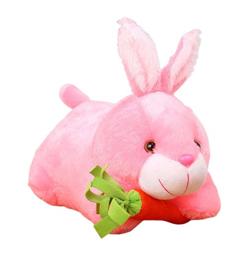 Rabbit Soft Toy with Carrot Pink- Length 26 cm